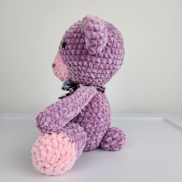 New Handmade Crochet Amigurumi Stuffed Toy Plush Teddy Bear With Bow - Picture 7 of 10